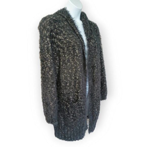 Express Oversized Fuzzy Eyelash Knit Open Front Cardigan Sweater Black Sz Medium - Picture 2 of 9